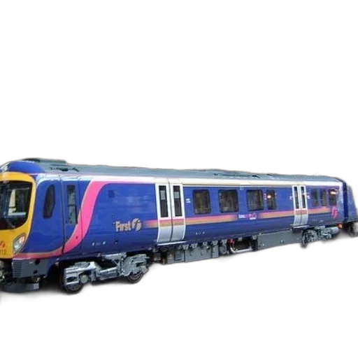 3d render, blue, pink, train, word, first, parked, station transparent PNG cut-out