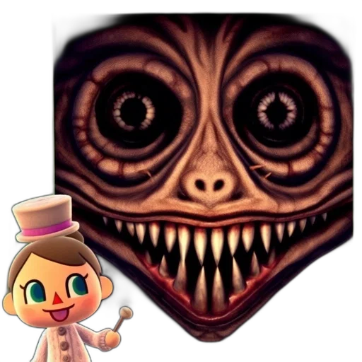 mask, creature, face, staff, concept art, 3d render, pixel art, ominous transparent PNG cut-out