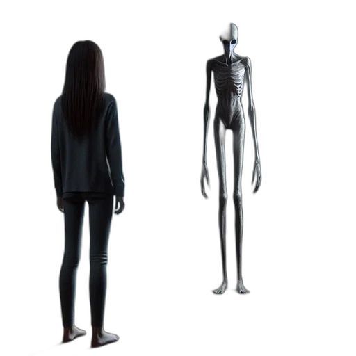 creature, dress, jacket, robot, concept art, 3d render, monochrome, dark transparent PNG cut-out