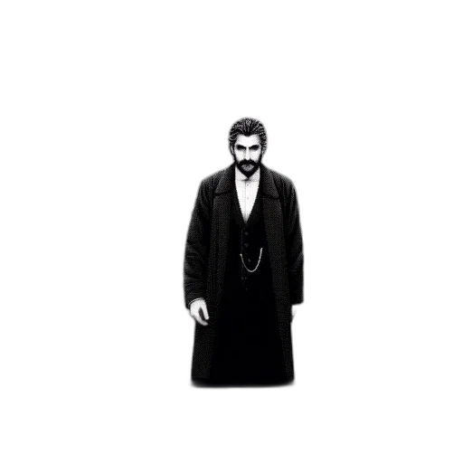 jacket, staff, pixel art, concept art, photorealistic, 3d render, monochrome, scene transparent PNG cut-out