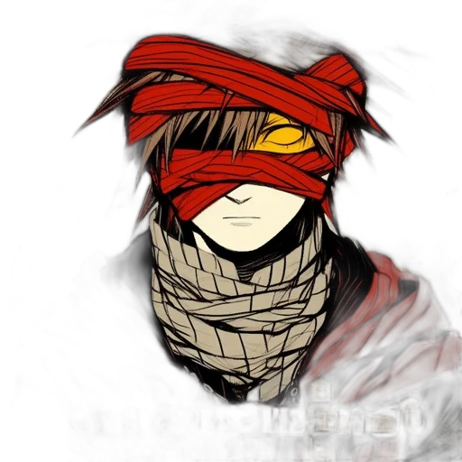 mask, weapon, anime, concept art, comic book art, pixel art, red, animated transparent PNG cut-out