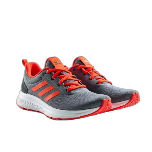 shoes, pair, grey, orange, running, red, laces, displayed transparent PNG cut-out