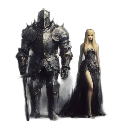 sword, dress, weapon, concept art, fantasy art, comic book art, pixel art, monochrome transparent PNG cut-out