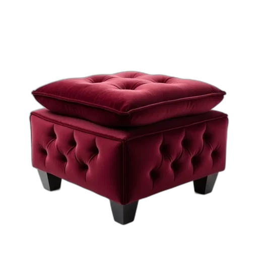 furniture, crown, 3d render, red, plush, burgundy, velvet, ottoman transparent PNG cut-out