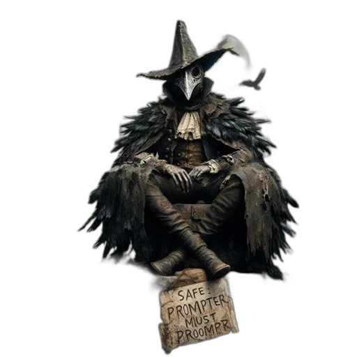 mask, staff, hat, jacket, concept art, fantasy art, 3d render, enigmatic transparent PNG cut-out