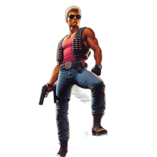 weapon, jacket, pixel art, concept art, 3d render, comic book art, muscular, man transparent PNG cut-out