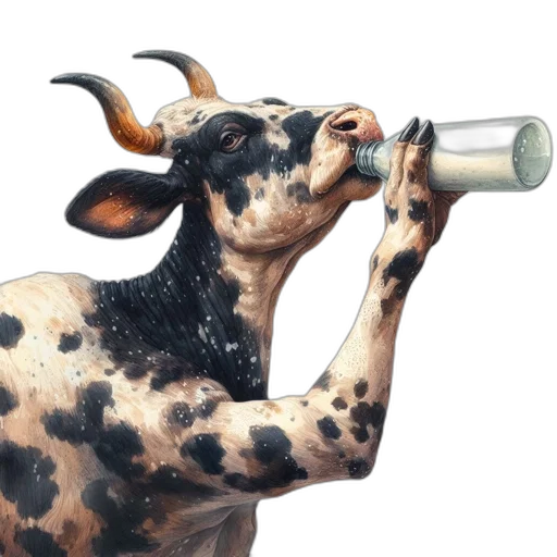 animal, bottle, food, photorealistic, concept art, intricately, detailed, spotted transparent PNG cut-out