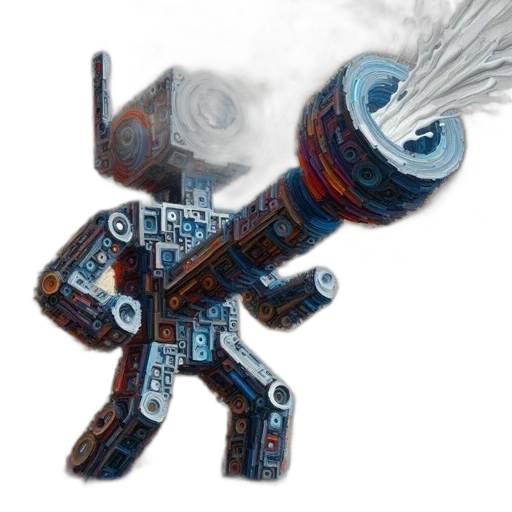 robot, weapon, staff, sword, concept art, fantasy art, pixel art, watercolor transparent PNG cut-out