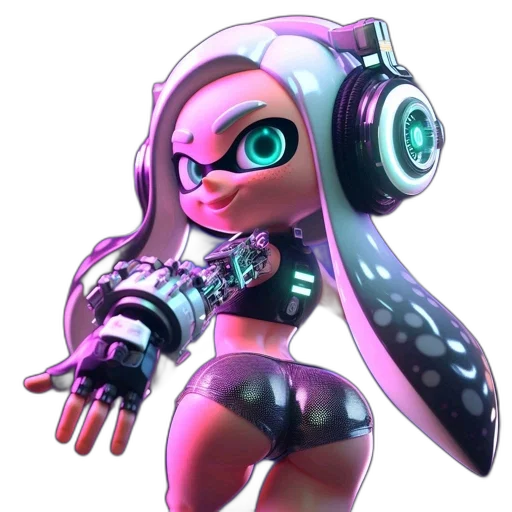 weapon, robot, jacket, dress, concept art, 3d render, vaporwave, cyberpunk transparent PNG cut-out