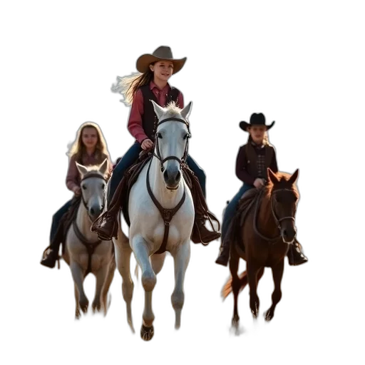 staff, hat, 3d render, young, girl, cowboy, boots, riding transparent PNG cut-out
