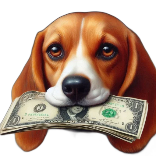 photorealistic, image, features, beagle, dog, holding, dollar, bill transparent PNG cut-out