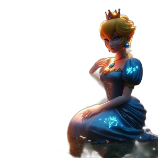 crown, dress, concept art, fantasy art, 3d render, pixel art, underwater, blue transparent PNG cut-out