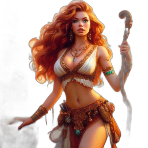 fantasy art, concept art, comic book art, photorealistic, fire, golden, earth tones, woman transparent PNG cut-out