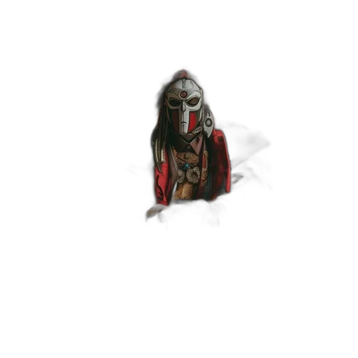 mask, robot, weapon, staff, concept art, pixel art, fantasy art, 3d render transparent PNG cut-out