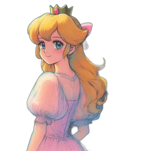 dress, crown, watercolor, concept art, pixel art, fantasy art, pastel, golden transparent PNG cut-out