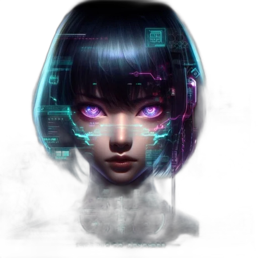 robot, face, mask, cyberpunk, concept art, fantasy art, vaporwave, neon lights transparent PNG cut-out