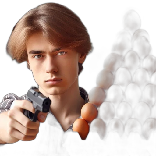 weapon, jacket, hair, robot, photorealistic, 3d render, vaporwave, pixel art transparent PNG cut-out