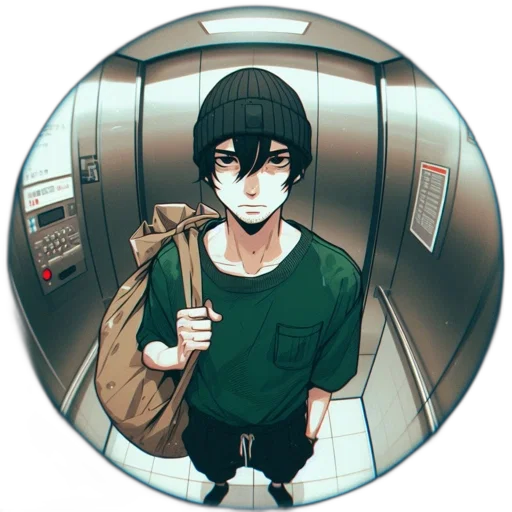 mask, jacket, umbrella, face, anime, cartoon, concept art, comic book art transparent PNG cut-out