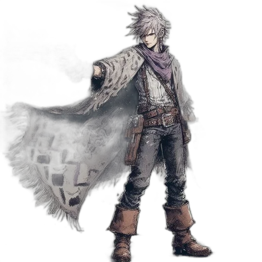 jacket, staff, creature, mask, concept art, fantasy art, 3d render, comic book art transparent PNG cut-out