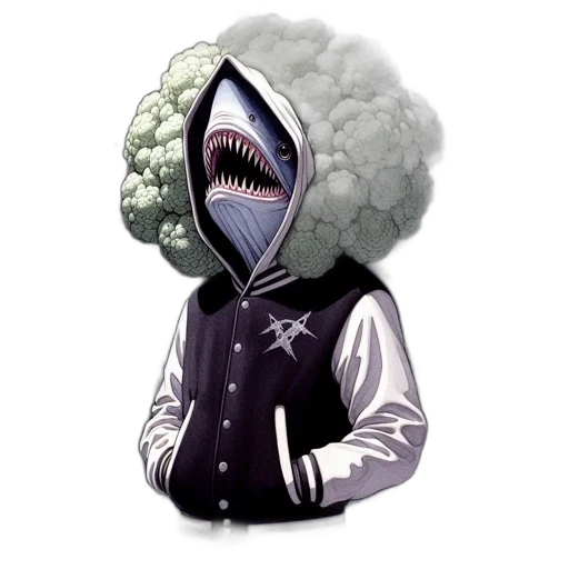 jacket, creature, mask, hat, concept art, pixel art, 3d render, vaporwave transparent PNG cut-out