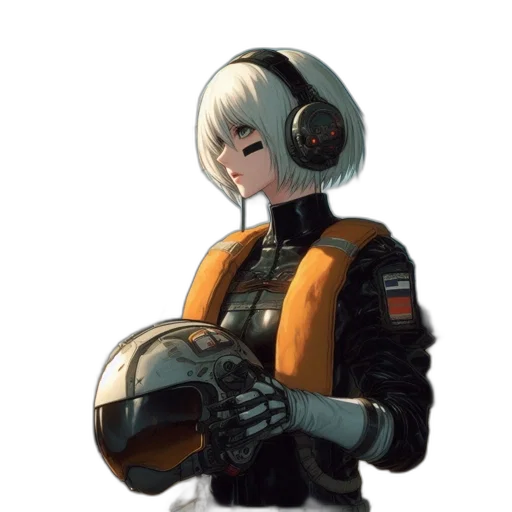 robot, jacket, weapon, staff, concept art, cyberpunk, pixel art, anime transparent PNG cut-out
