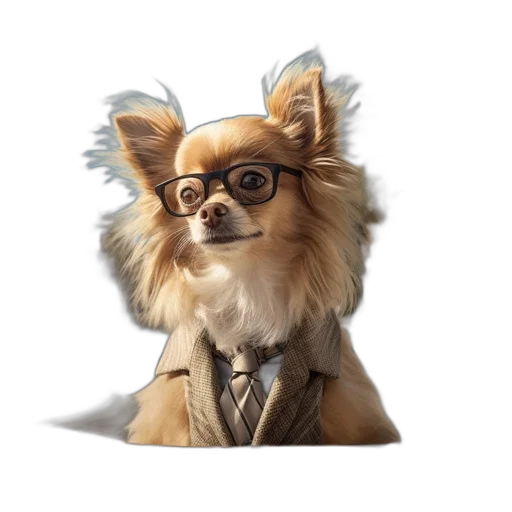 staff, animal, photorealistic, 3d render, concept art, cartoon, chihuahua, suit transparent PNG cut-out