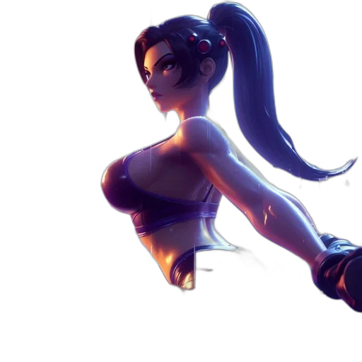 concept art, 3d render, fantasy art, anime, blue, dark, female, cartoon transparent PNG cut-out