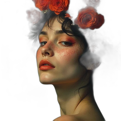 flower, face, crown, mask, photorealistic, oil painting, fantasy art, watercolor transparent PNG cut-out