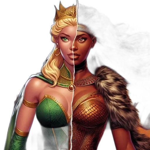 fantasy art, comic book art, concept art, pixel art, two, women, one, blonde transparent PNG cut-out