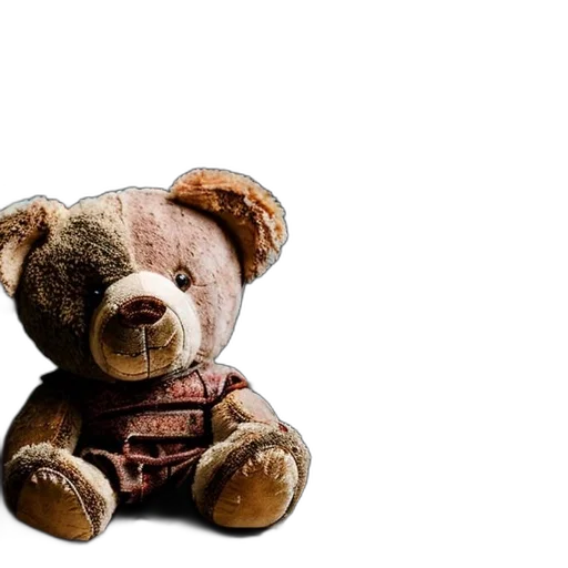 animal, staff, 3d render, photorealistic, teddy, bear, sits, dilapidated transparent PNG cut-out
