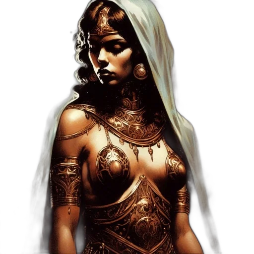 jewelry, dress, fantasy art, comic book art, concept art, pixel art, golden, earth tones transparent PNG cut-out