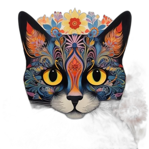 mask, crown, fantasy art, concept art, photorealistic, detailed, colorful, cat transparent PNG cut-out
