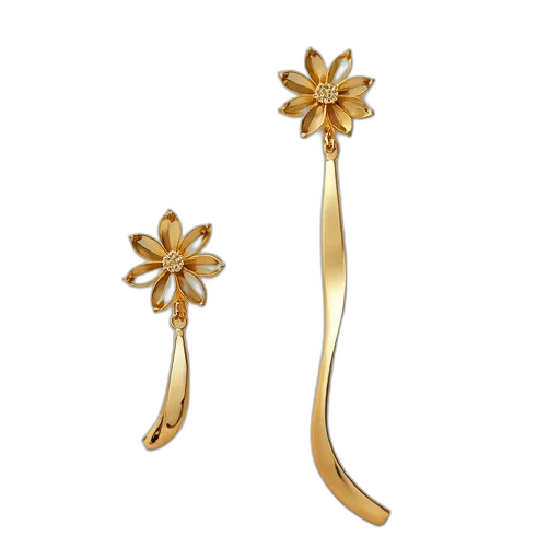 jewelry, crown, flower, staff, 3d render, pair, golden, earrings transparent PNG cut-out