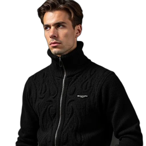jacket, staff, cyberpunk, dark, man, wearing, black, knitted transparent PNG cut-out