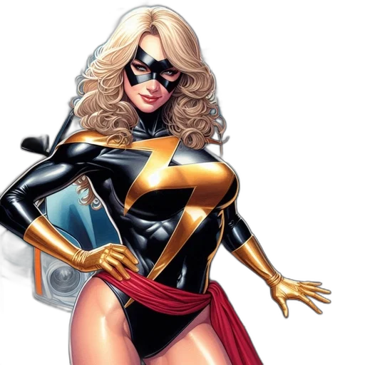 comic book art, concept art, cartoon, female, superhero, blonde, curly, hair transparent PNG cut-out