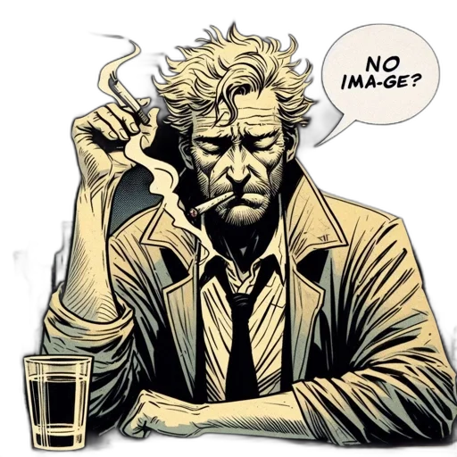 face, comic book art, concept art, man, contemplative, expression, sits, bar transparent PNG cut-out