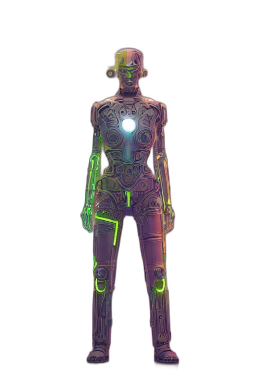 robot, staff, cyberpunk, 3d render transparent PNG cut-out