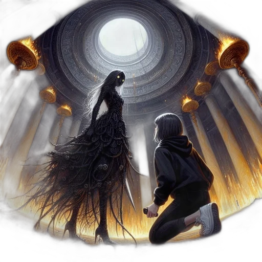 dress, sword, hair, creature, concept art, fantasy art, comic book art, anime transparent PNG cut-out