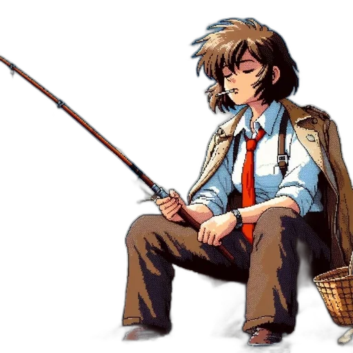 staff, weapon, sword, jacket, concept art, pixel art, anime, watercolor transparent PNG cut-out