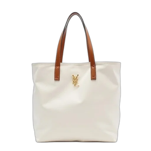 white, canvas, tote, bag, brown, leather, handle, gold-tone transparent PNG cut-out