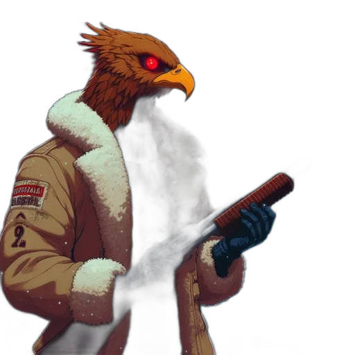 jacket, weapon, animal, staff, concept art, pixel art, photorealistic, comic book art transparent PNG cut-out