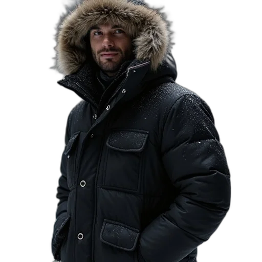jacket, hat, 3d render, black transparent PNG cut-out