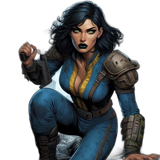 comic book art, concept art, fantasy art, cartoon, post-apocalyptic, scenario, features, woman transparent PNG cut-out