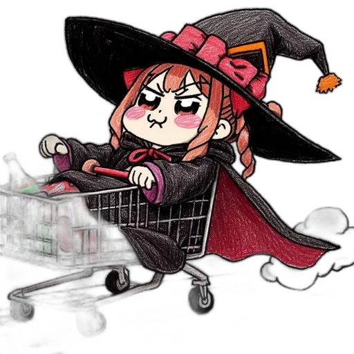 hat, staff, anime, concept art, cartoon, pixel art, chibi, witch transparent PNG cut-out