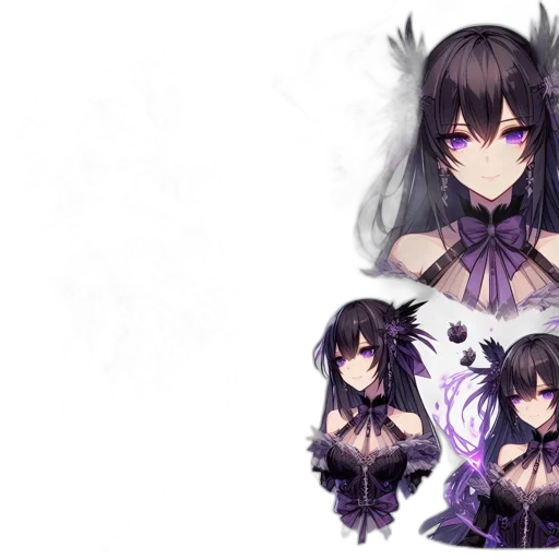 fantasy art, pixel art, concept art, anime, dark, monochrome, gothic-styled, female transparent PNG cut-out