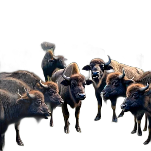 animal, creature, concept art, photorealistic, oil painting, 3d render, buffaloes, graze transparent PNG cut-out