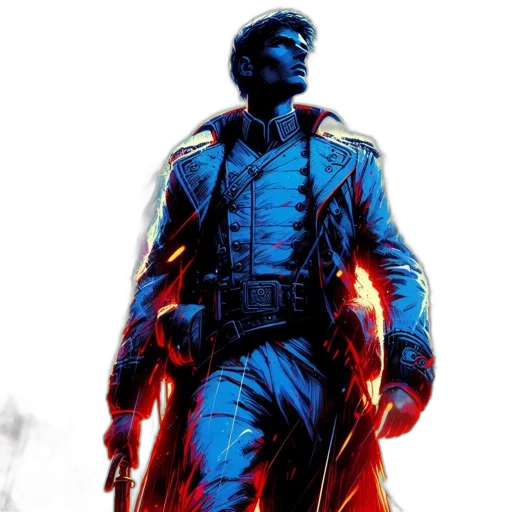 jacket, comic book art, concept art, red, male, figure, blue, military transparent PNG cut-out