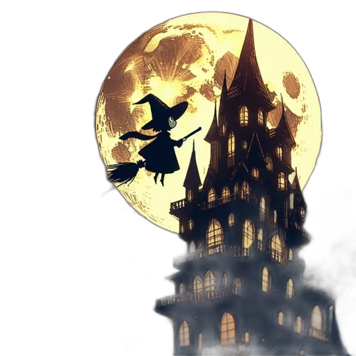concept art, fantasy art, watercolor, comic book art, night, outer space, fog, witch transparent PNG cut-out