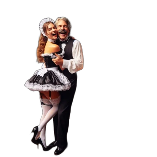 dress, concept art, pixel art, photorealistic, cartoon, couple, laughs, together transparent PNG cut-out