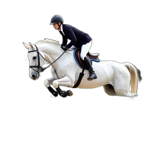 person, riding, white, horse, over, green, obstacle, course transparent PNG cut-out